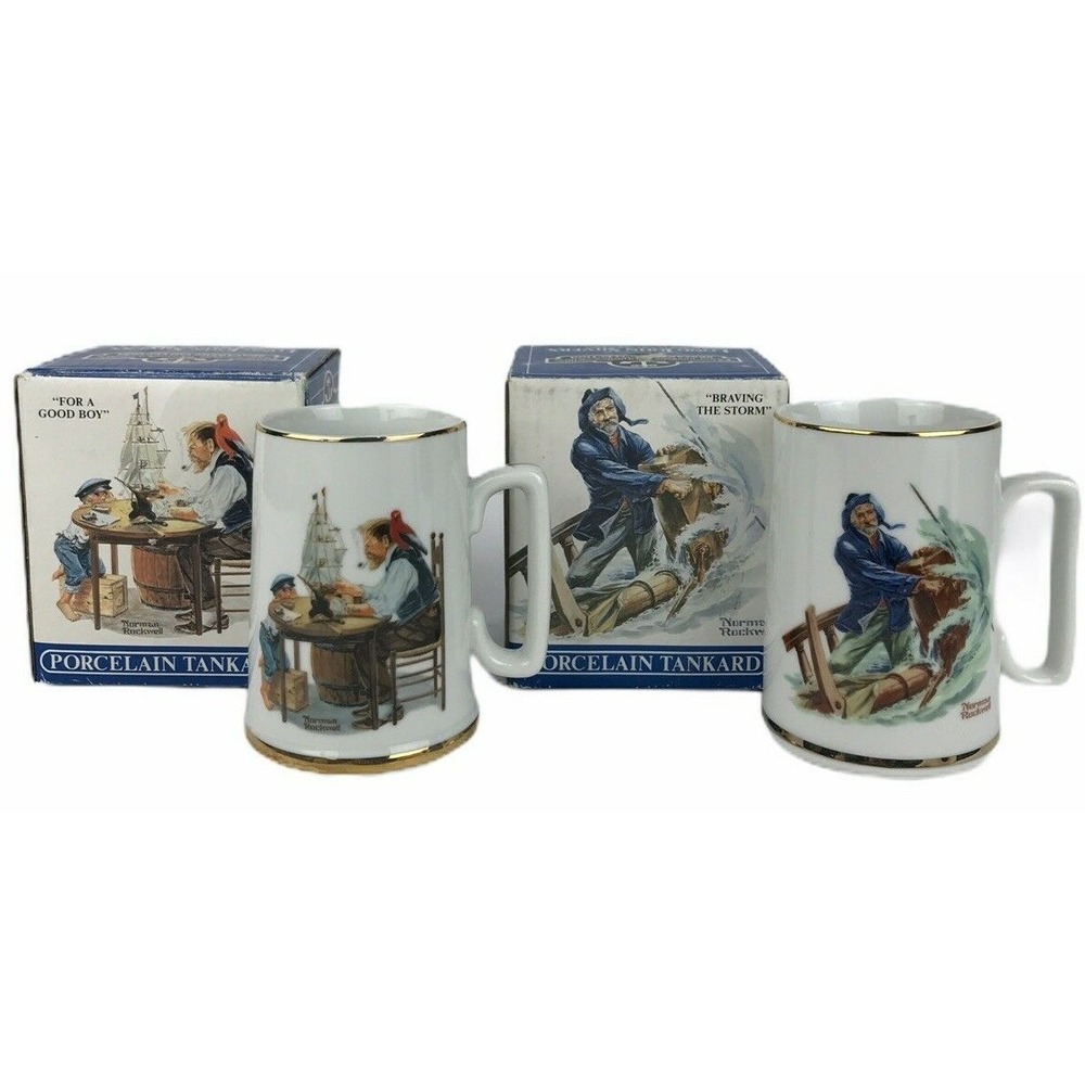 Lot Of 2 Norman Rockwell Week 2/3 Seafarers Collection Porcelain Tankards W/ Box